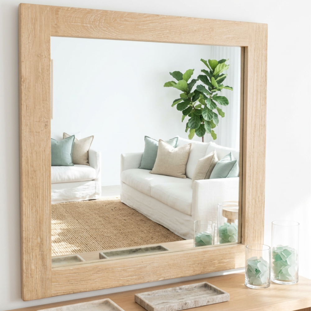 Square shape reclaimed elm mirror for sustainable home decor