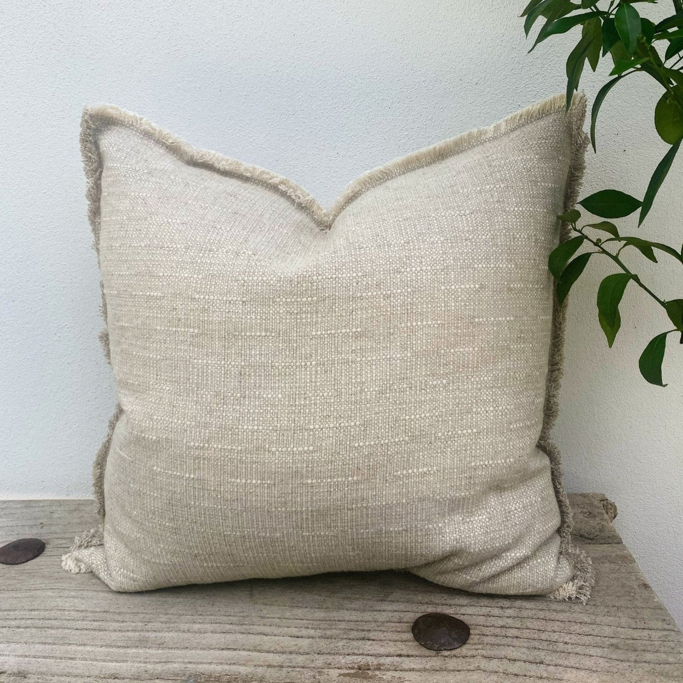 Natural Linen Cushion Cover with Fringe Edge Saba Sand