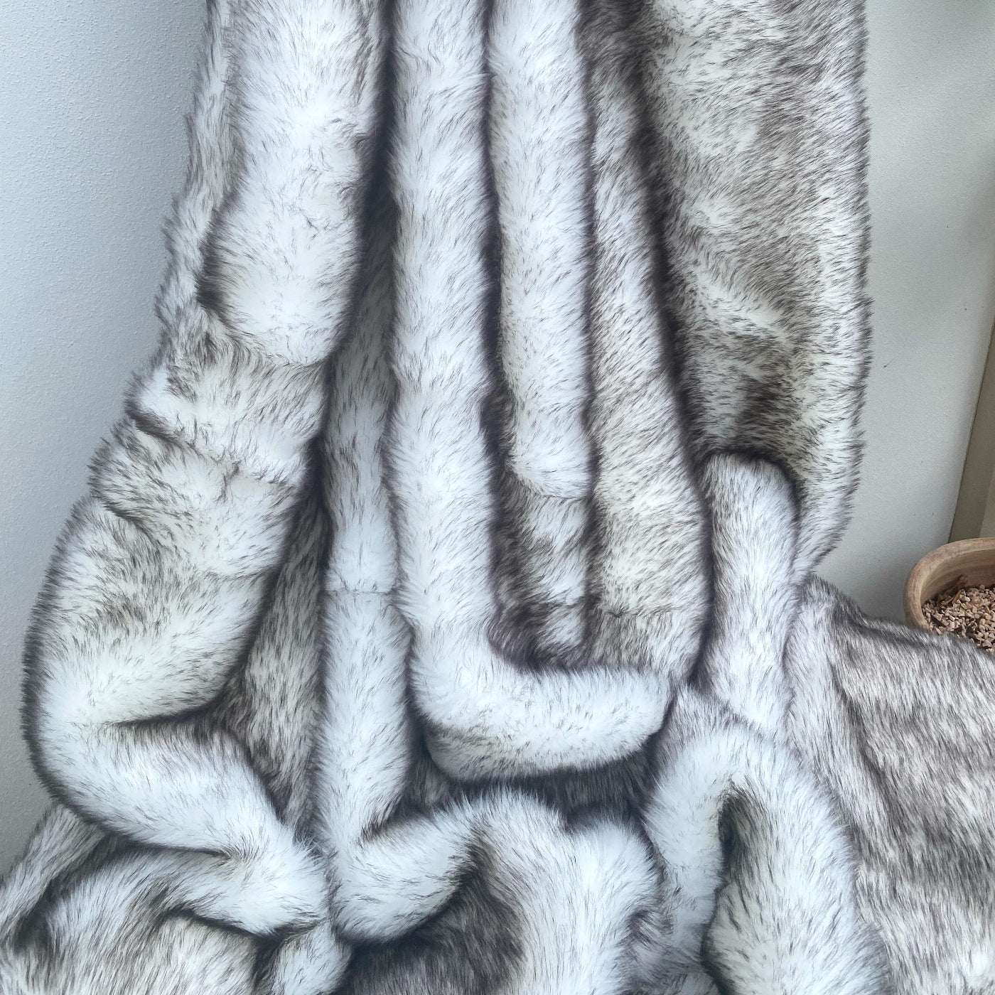White and Black Tipped Faux Fur Throw Blanket