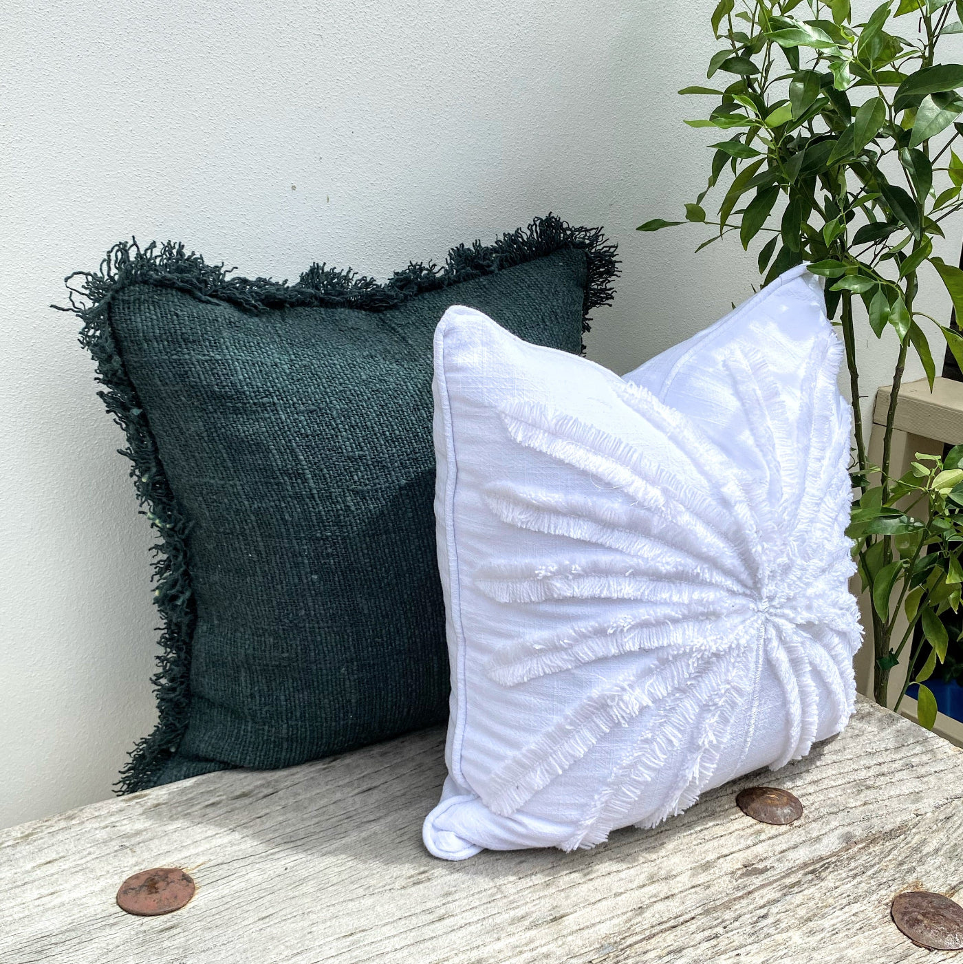 White and Green Cushion Cover Set with a Natural Vibe