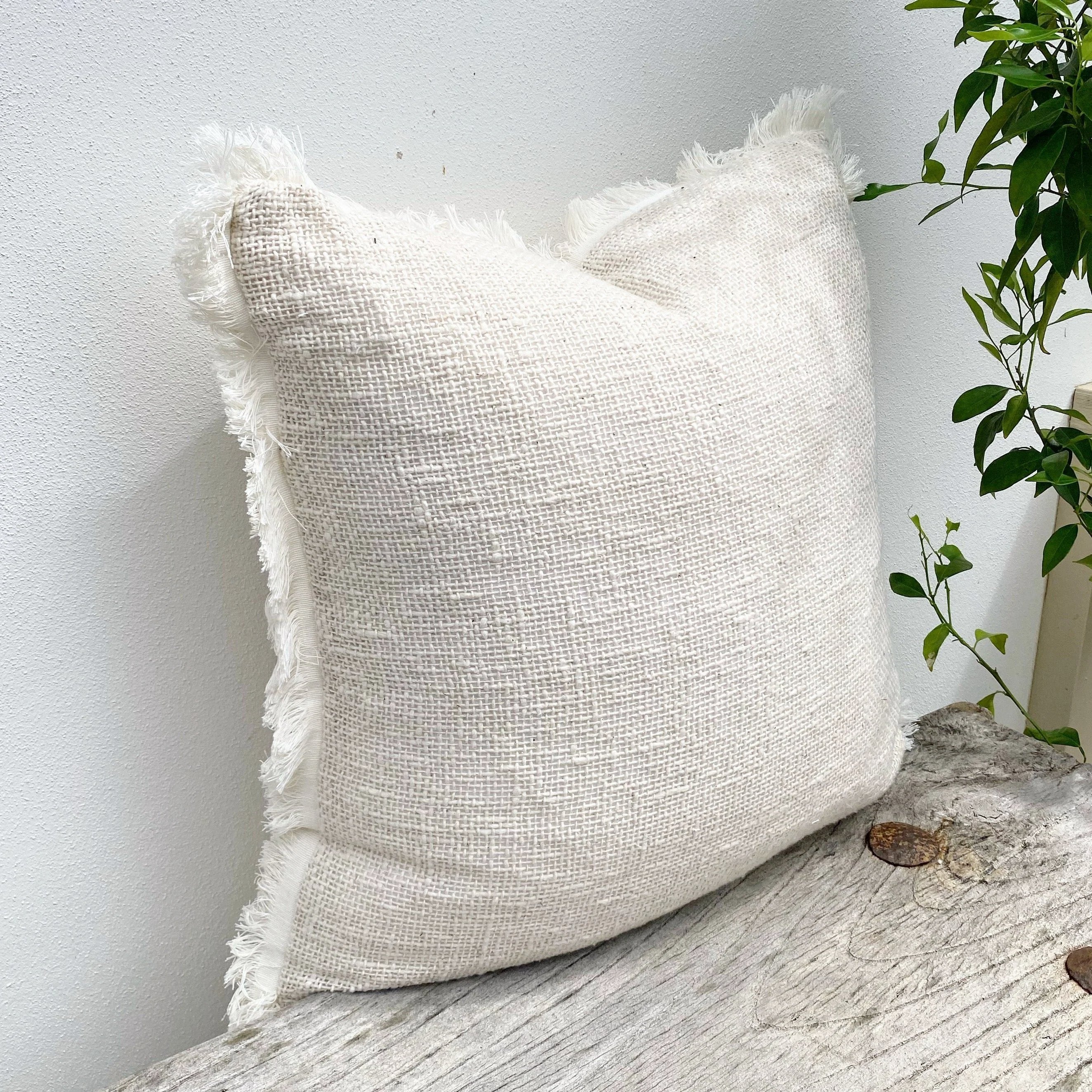 White Cushion Cover with Fringe Details