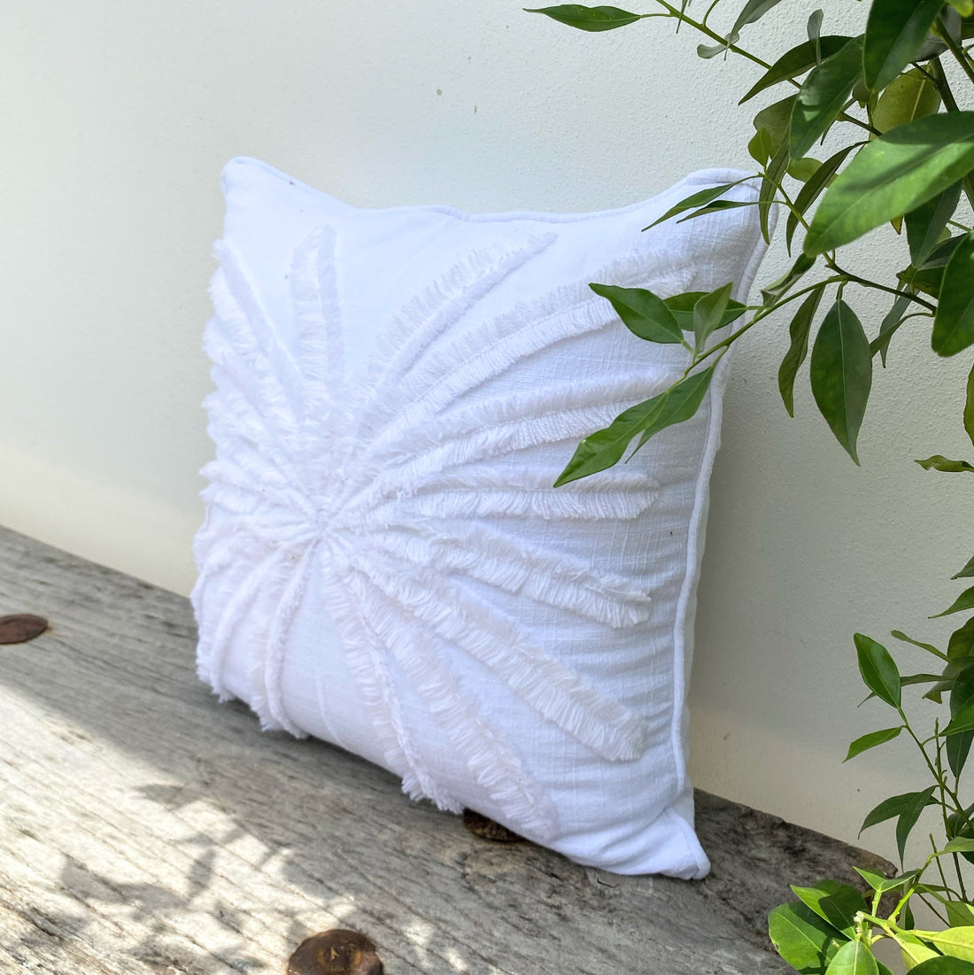 Set of 2 Boho Terracotta Palm Tree Fringed Cushion - Bali Tides and Sa